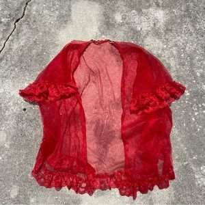 Vintage Red Nylon Sheer Lingerie Cover Top